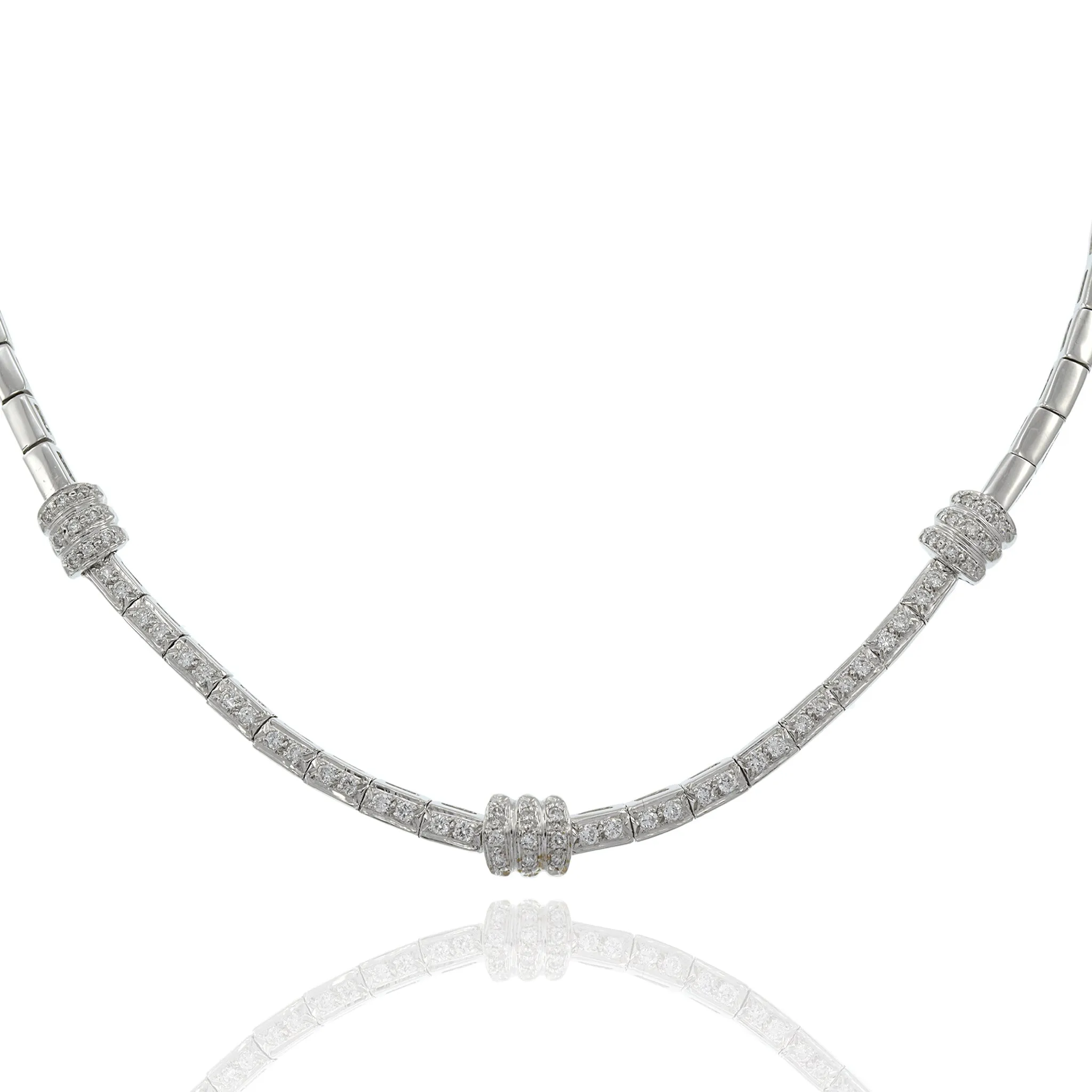 Vintage Retro Era 14KT White Gold Round Cut Diamond Link Necklace