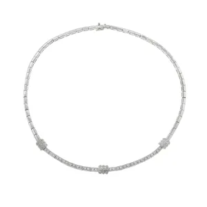 Vintage Retro Era 14KT White Gold Round Cut Diamond Link Necklace