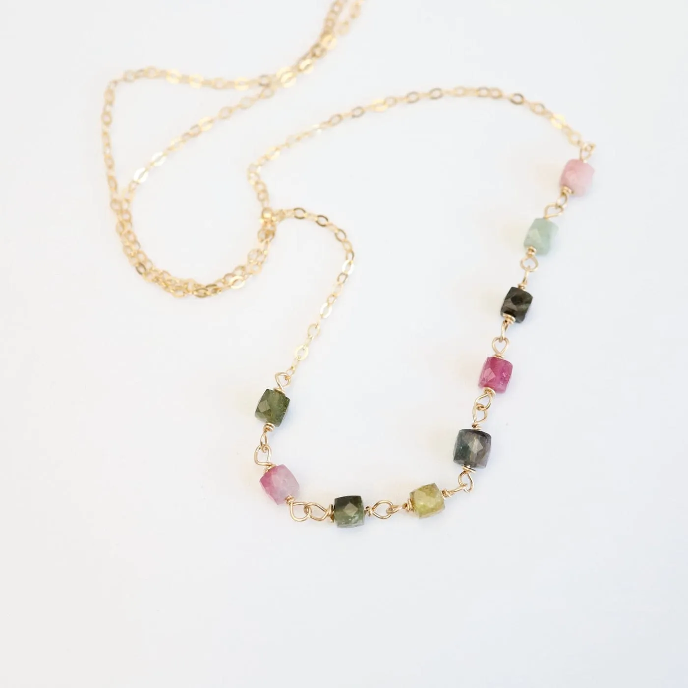 Watermelon Tourmaline Handmade Bead Chain Necklace