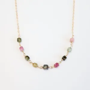 Watermelon Tourmaline Handmade Bead Chain Necklace