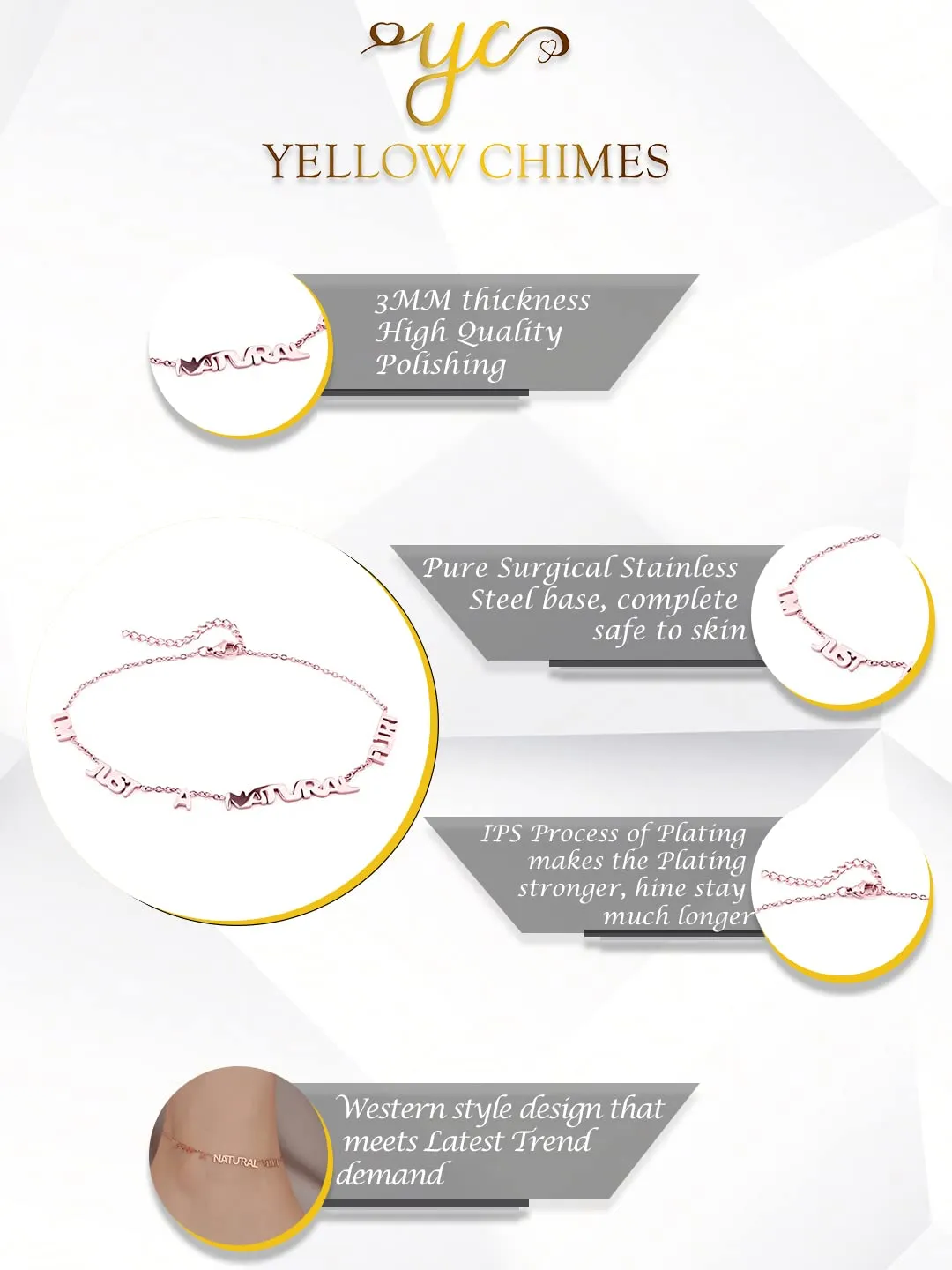 Yellow Chimes Anklets for Women Rose Gold-Plated Stainless Steel I'm Just A Natural Flirt Fashion Anklet For Women and Girls