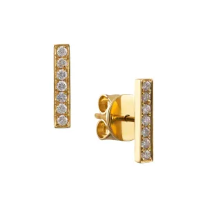 Yellow Gold Diamond Stud Bar Earrings