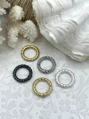 Zinc Alloy Spring Clasp, 24mm Clasp, Textured Round Easy Open Spring Gate Clasp, Necklace Building, Circle Ring, Charm Holder, Fast Ship